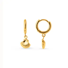 Shell Drop Micro Hoop Earrings - Gold