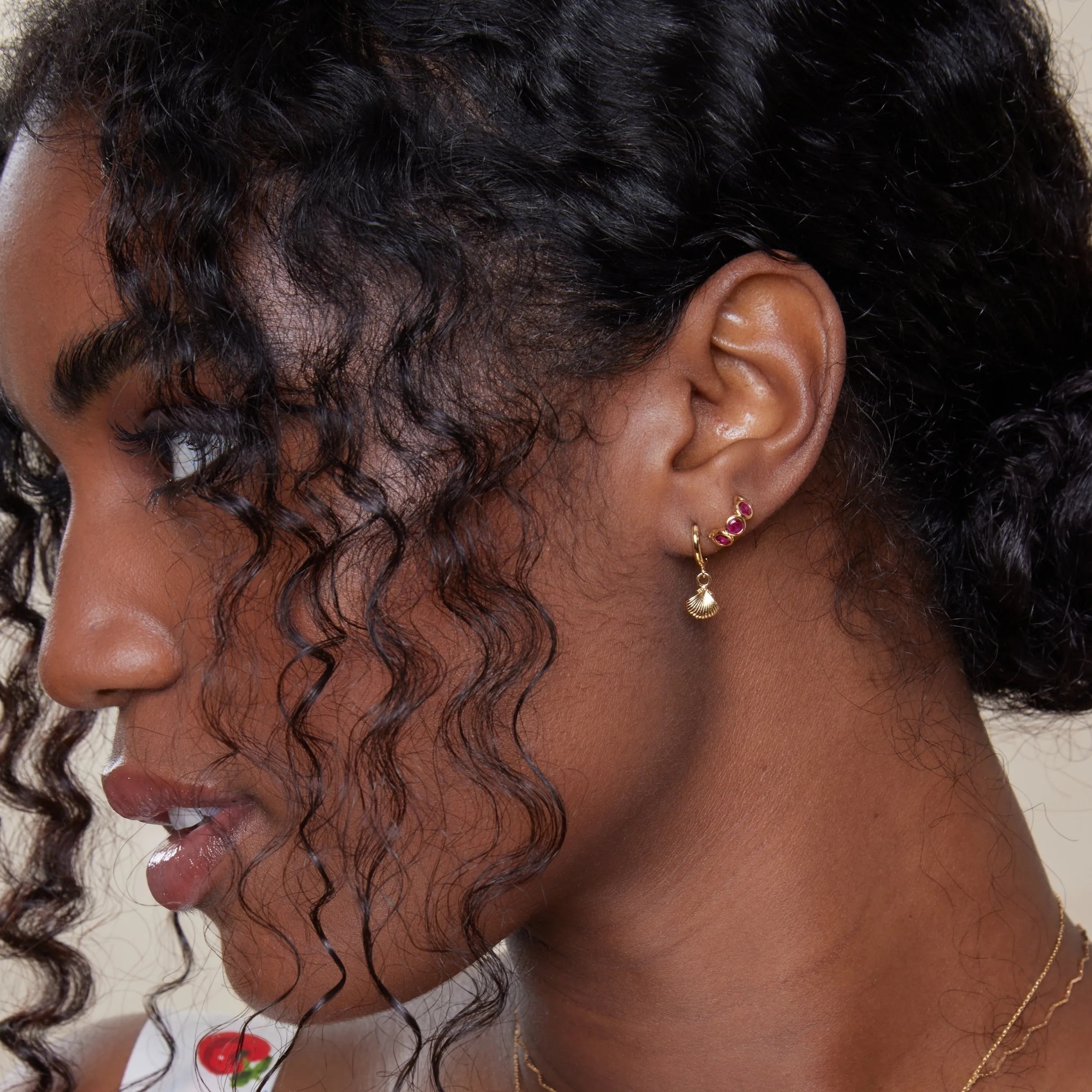 Shell Drop Micro Hoop Earrings - Gold