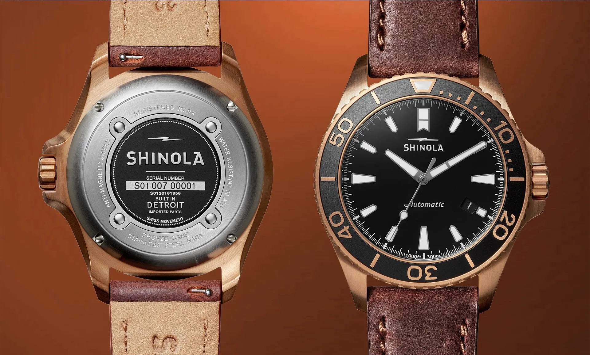 Shinola Bronze Monster Automatic 43mm Limited Gift Set Rumrunner Prohibition Watch