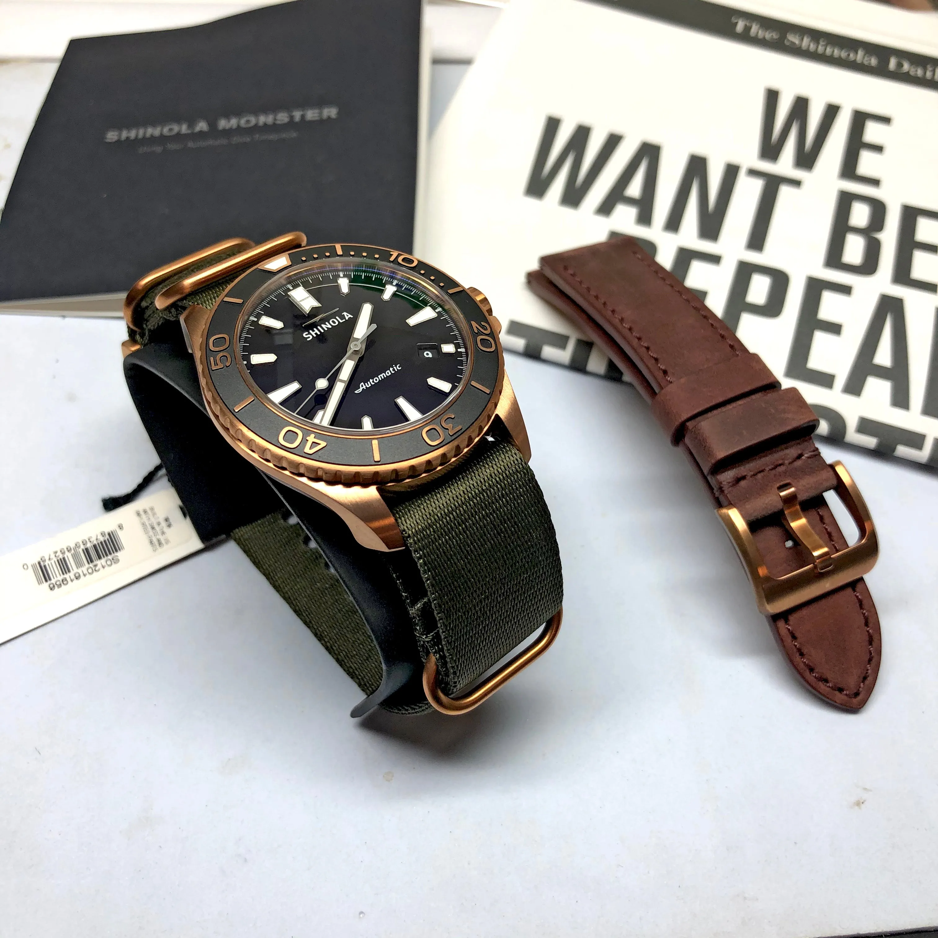 Shinola Bronze Monster Automatic 43mm Limited Gift Set Rumrunner Prohibition Watch