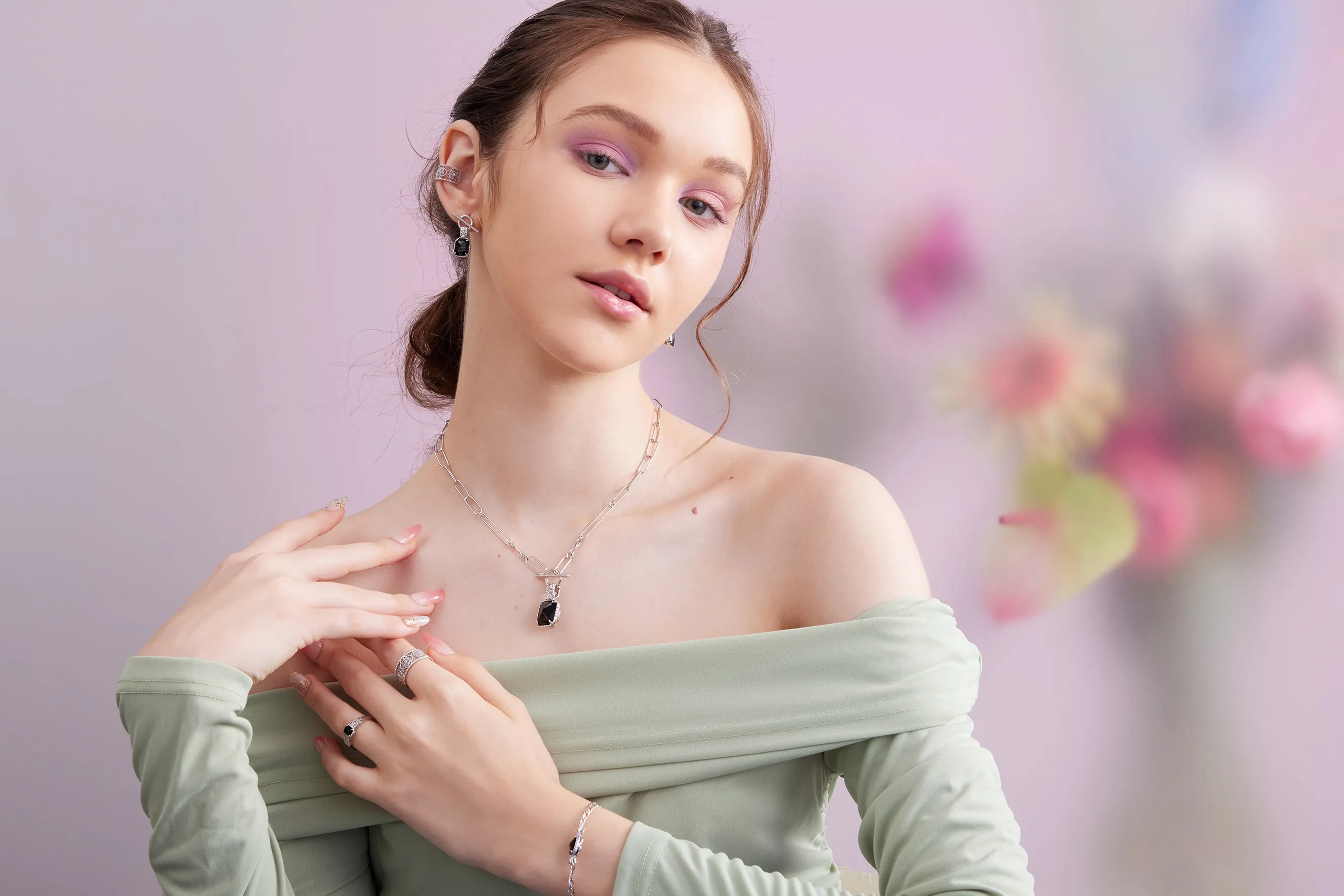 Silver Floral Ear Cuff - Chrysanthemum