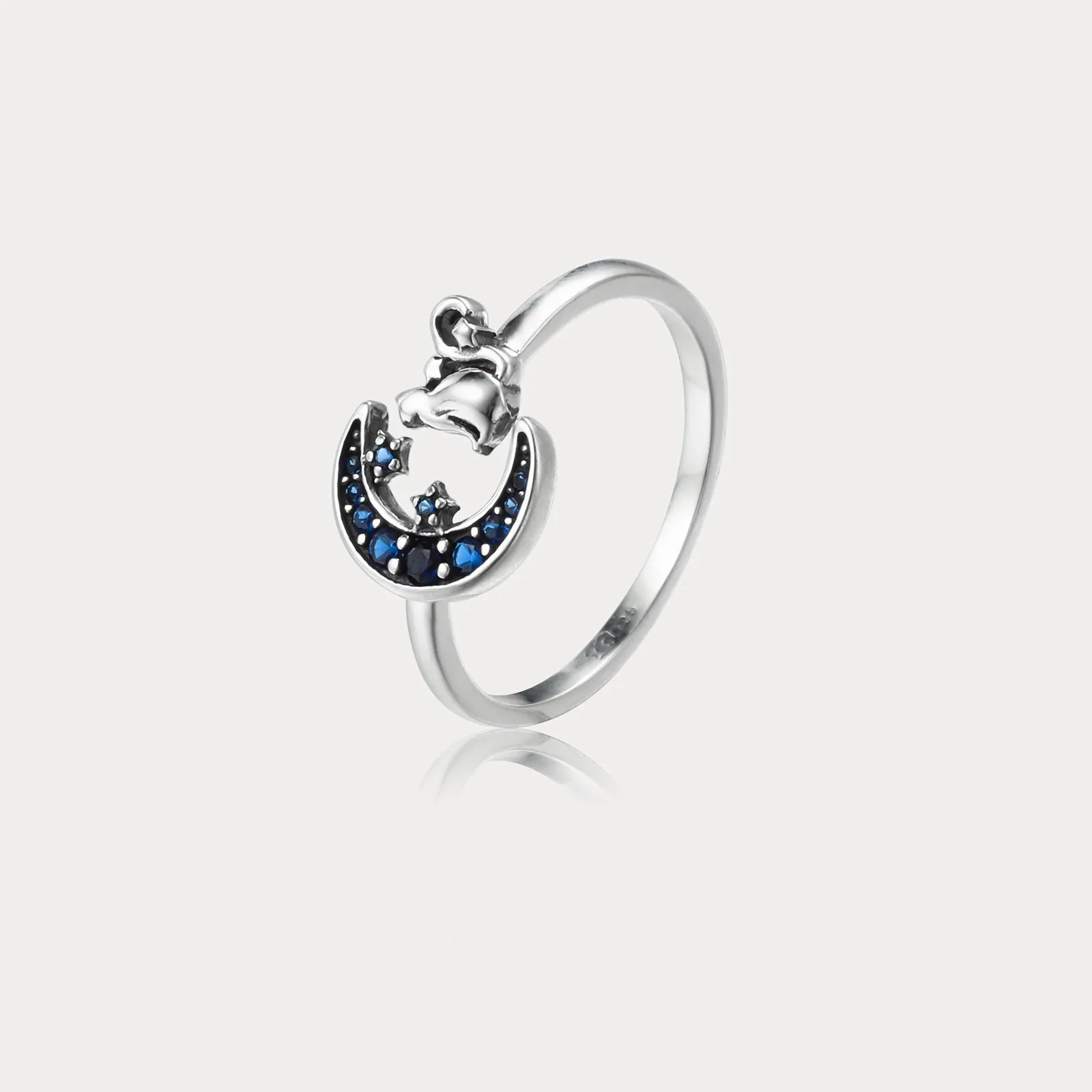 Silver Moon Cat Ring