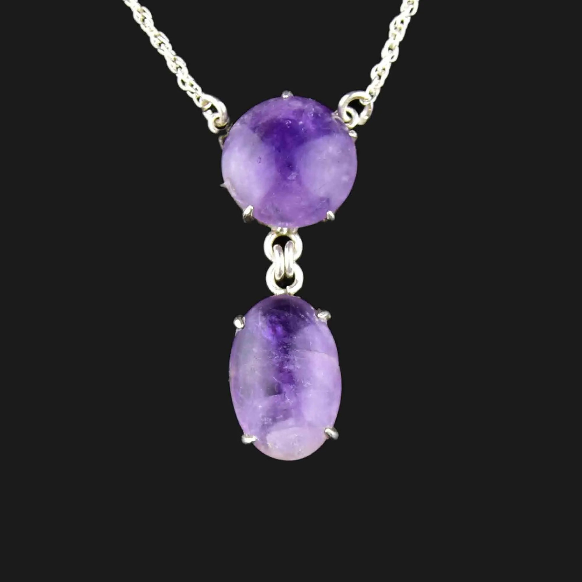 Silver Natural Amethyst Drop Pendant Necklace