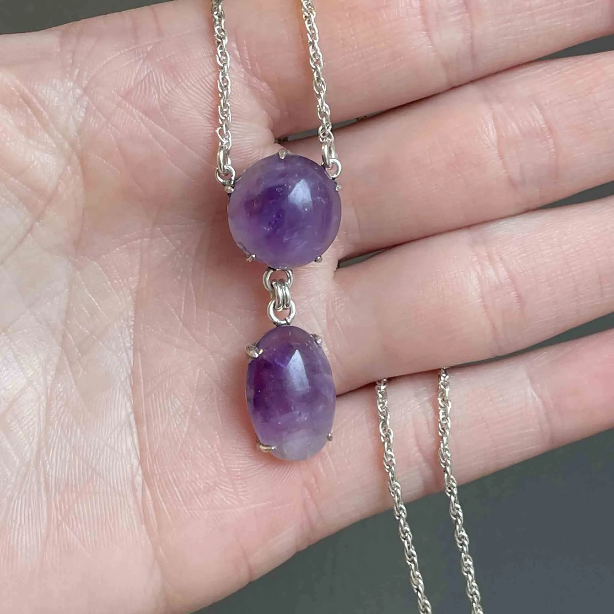 Silver Natural Amethyst Drop Pendant Necklace