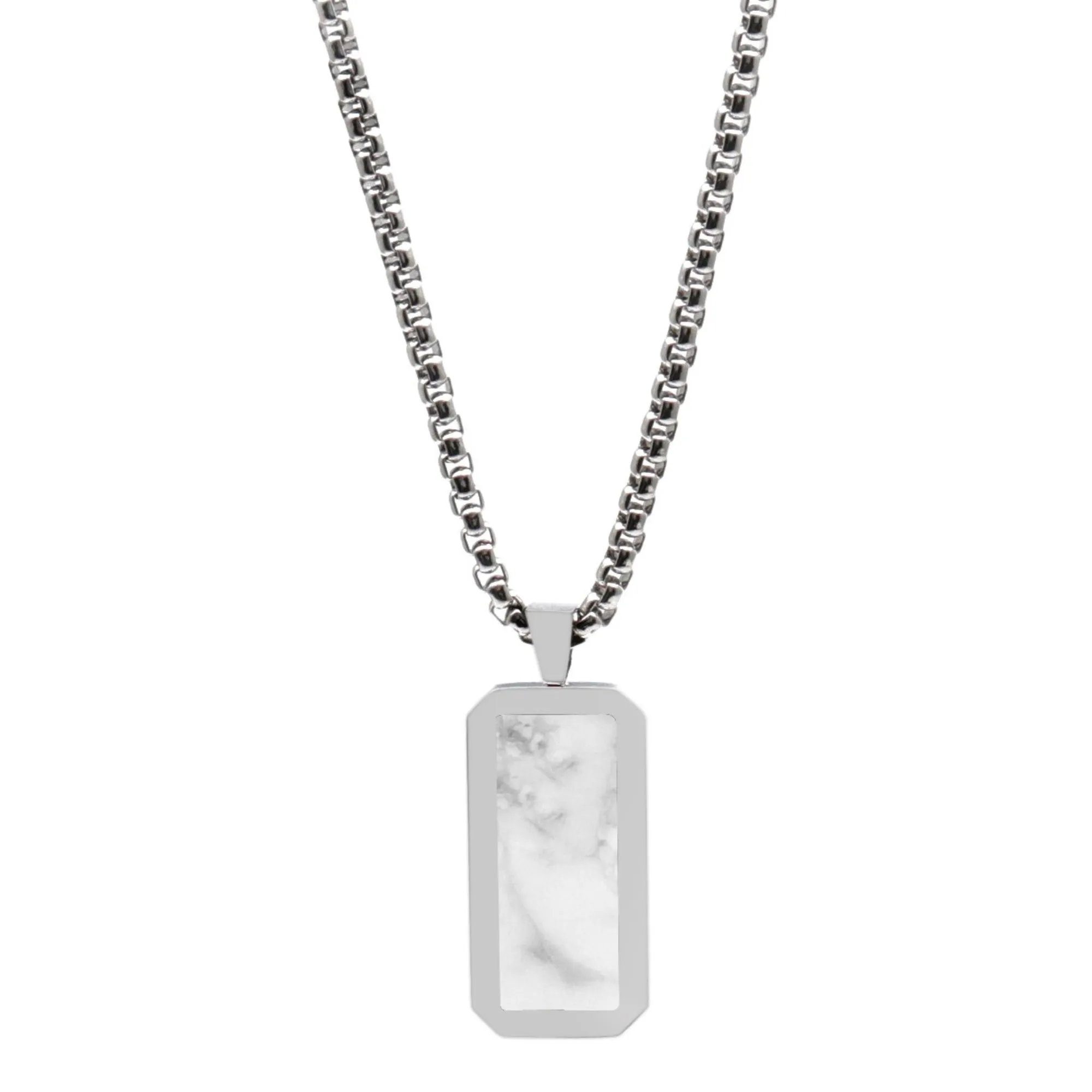 Silver Necklace with Rectangle Howlite Pendant