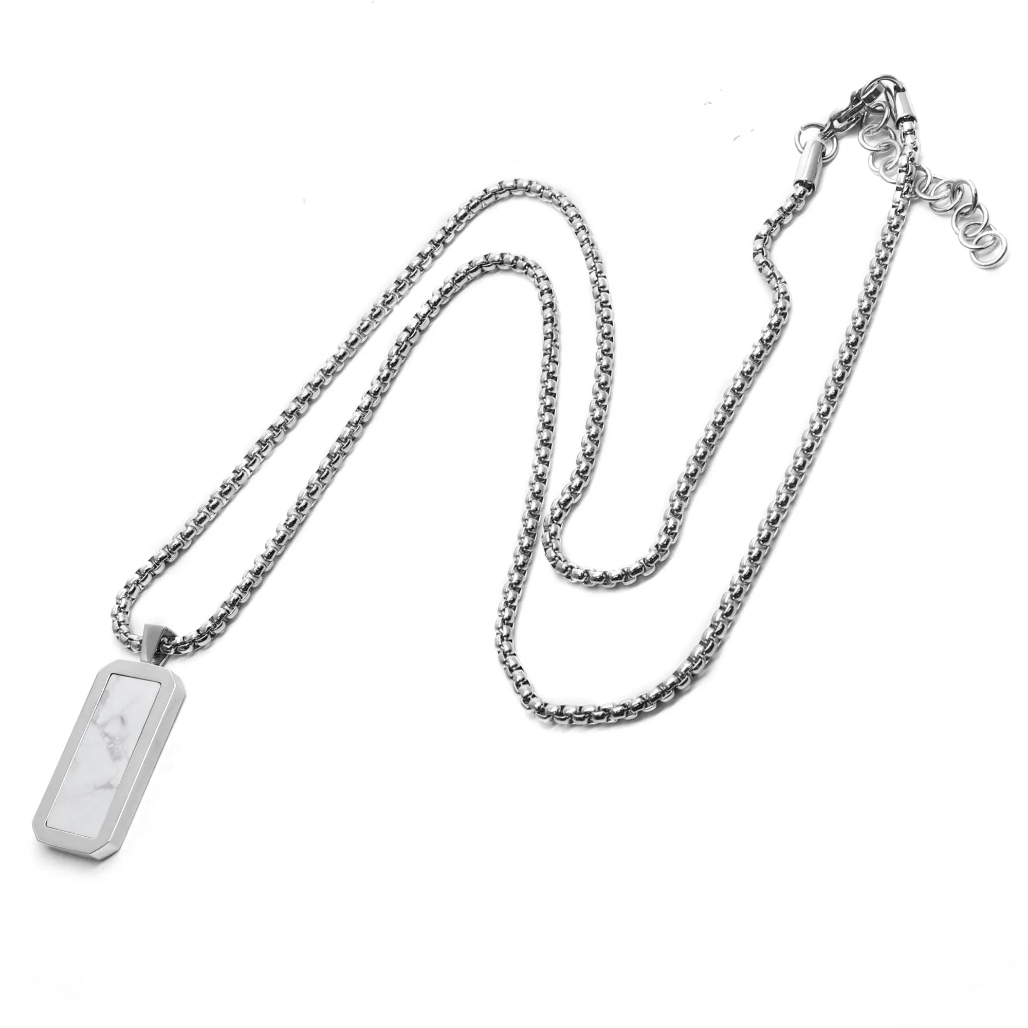 Silver Necklace with Rectangle Howlite Pendant