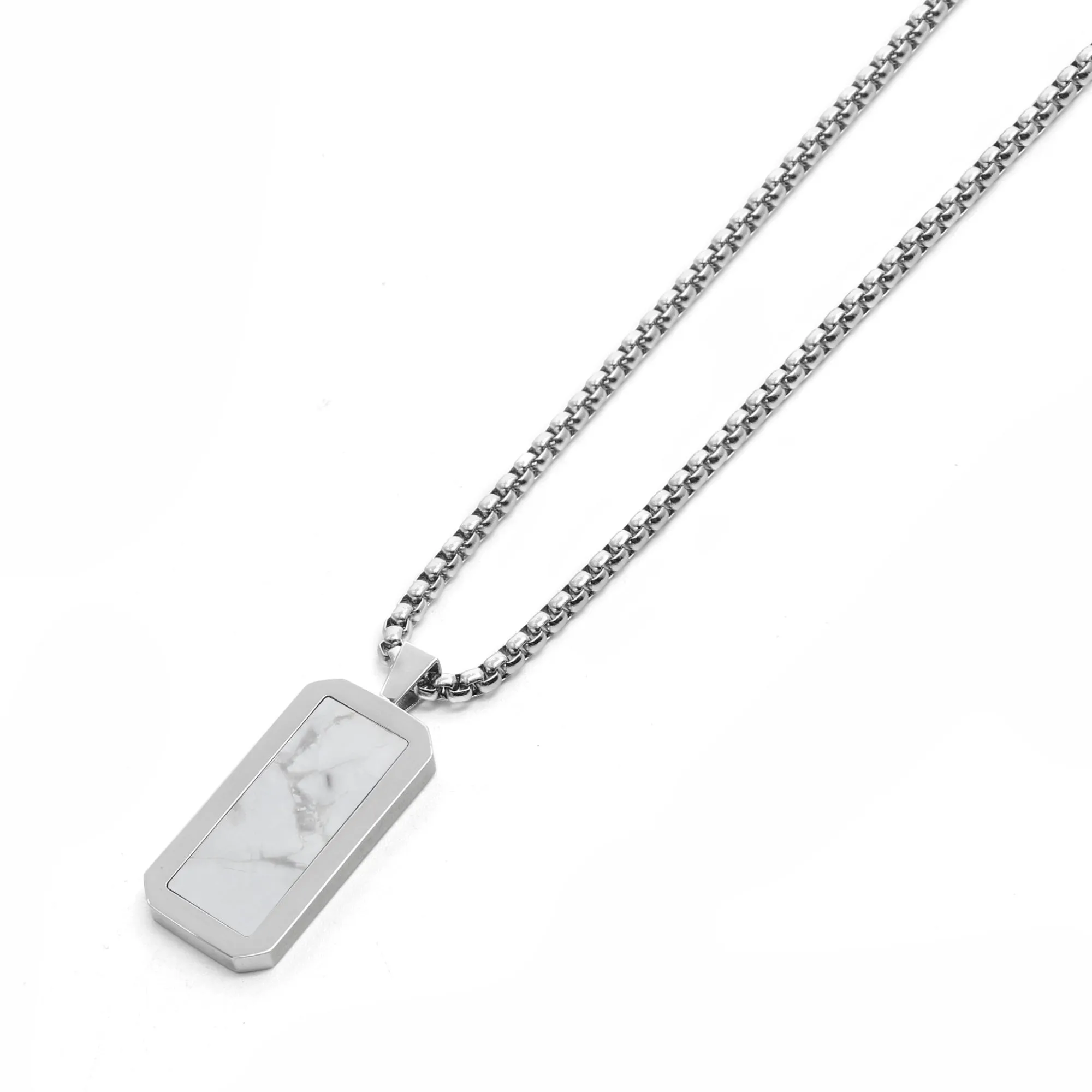 Silver Necklace with Rectangle Howlite Pendant