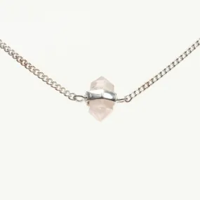 Silver Rose Quartz Wrapped Necklace