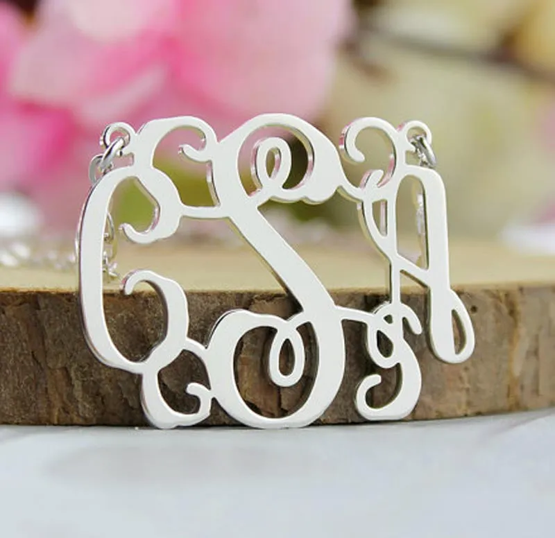 Silver Vine Script Monogram Necklace