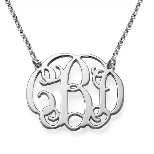 Silver Vine Script Monogram Necklace