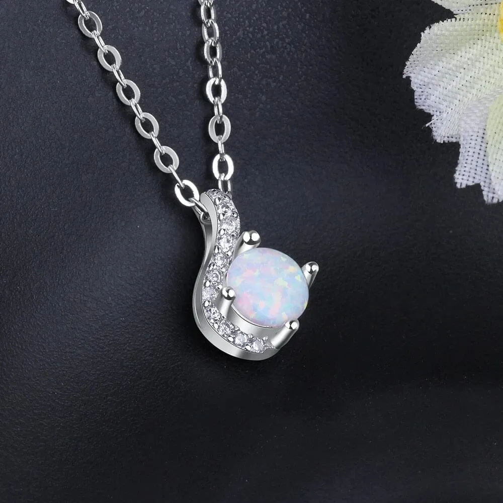 Simple Unique Lovely White Fire Opal Necklace - 925 Sterling Silver