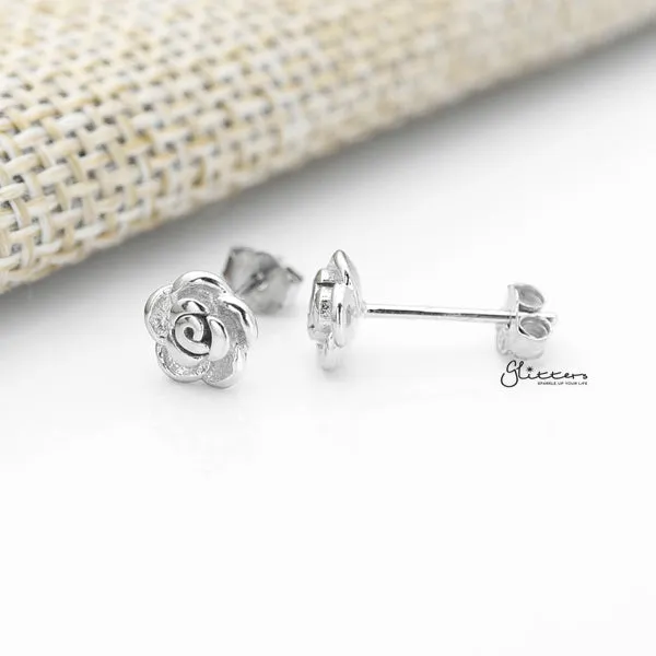 Solid 925 Sterling Silver Rose Flower Stud Earrings