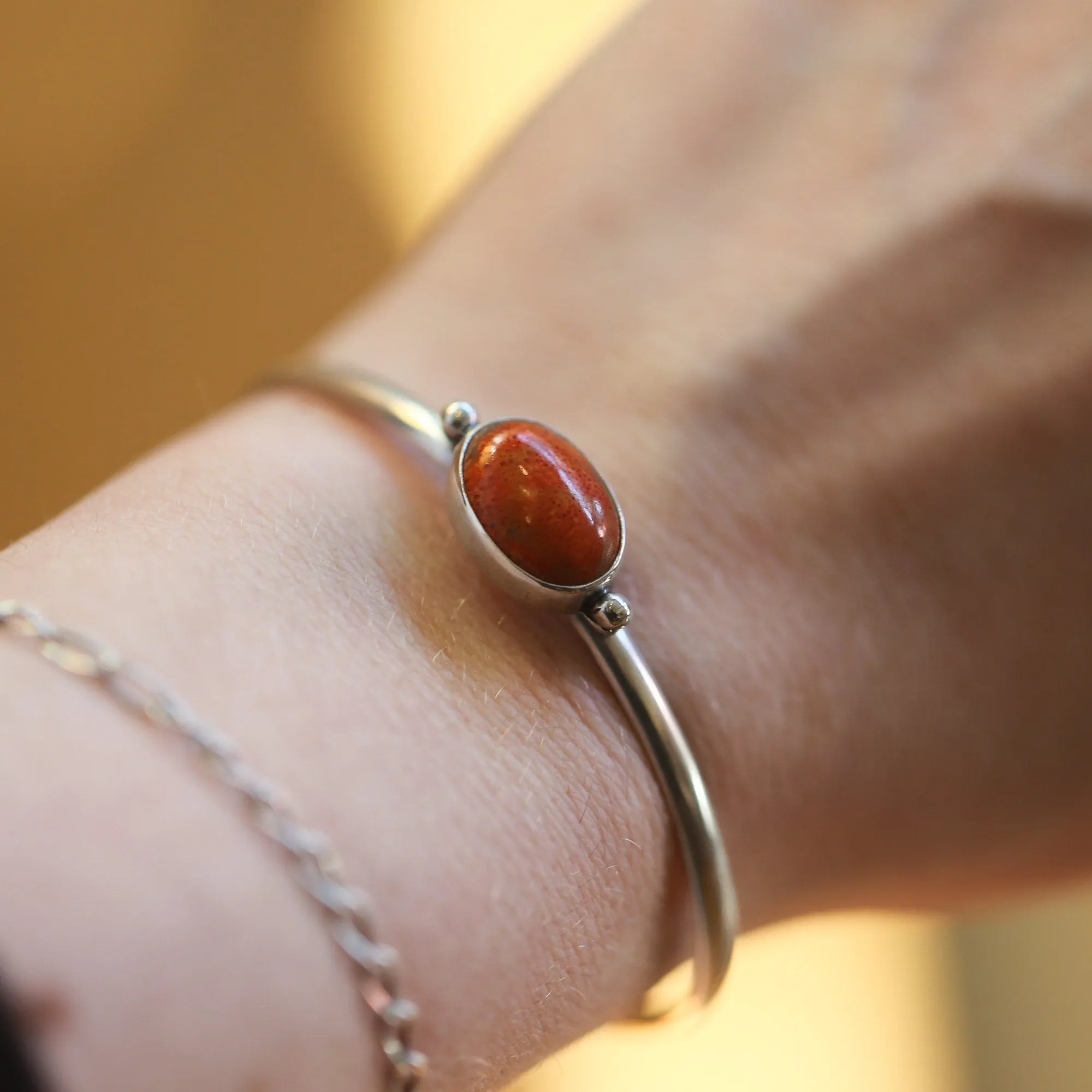 Sponge Coral Cuff Bracelet - Red Sponge Coral Bracelet - Sponge Coral Bangle - .925 Sterling Silver