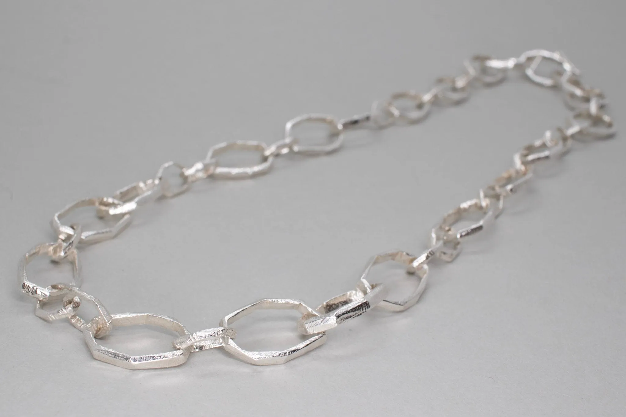 Sterling Silver Carved Large Link Necklace