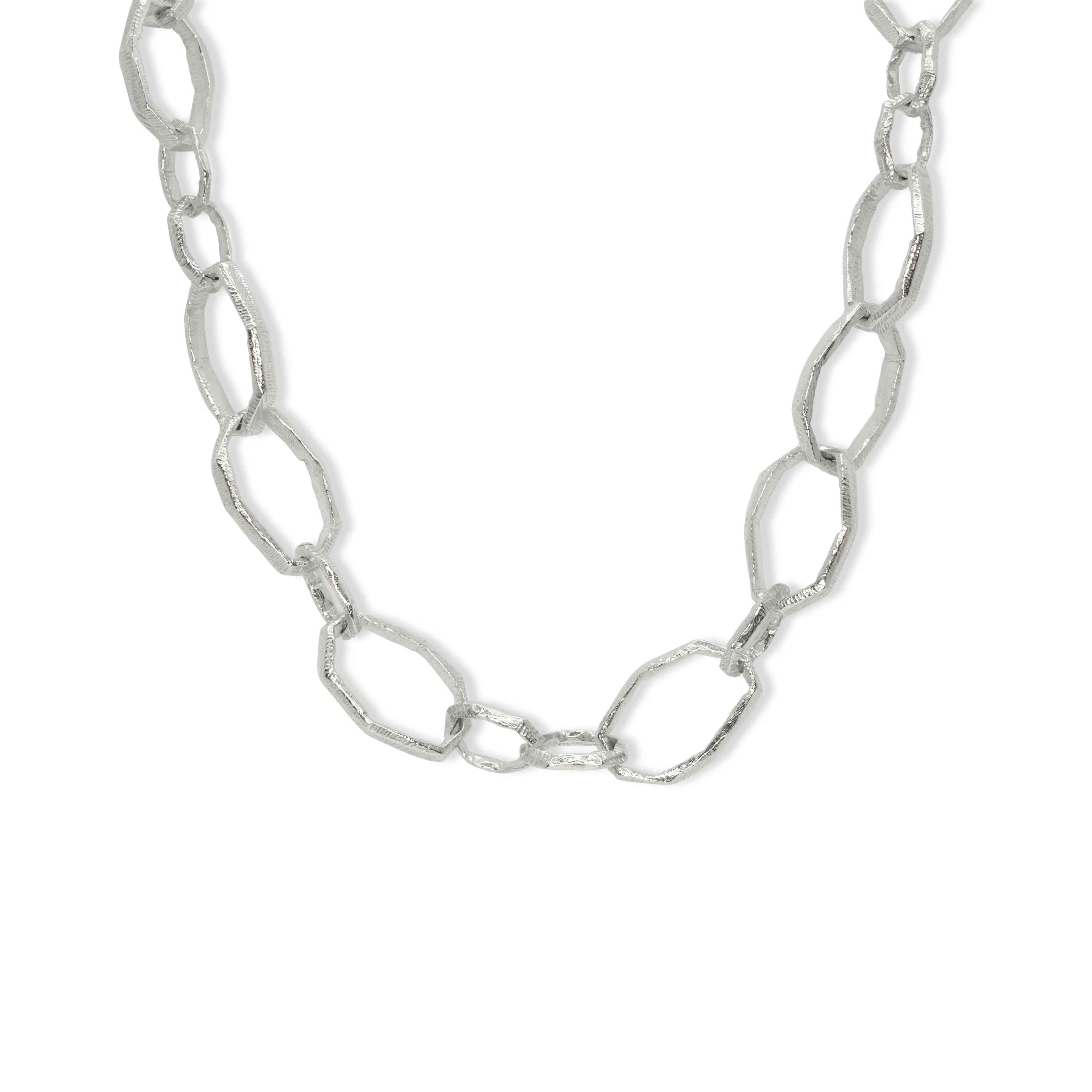 Sterling Silver Carved Large Link Necklace