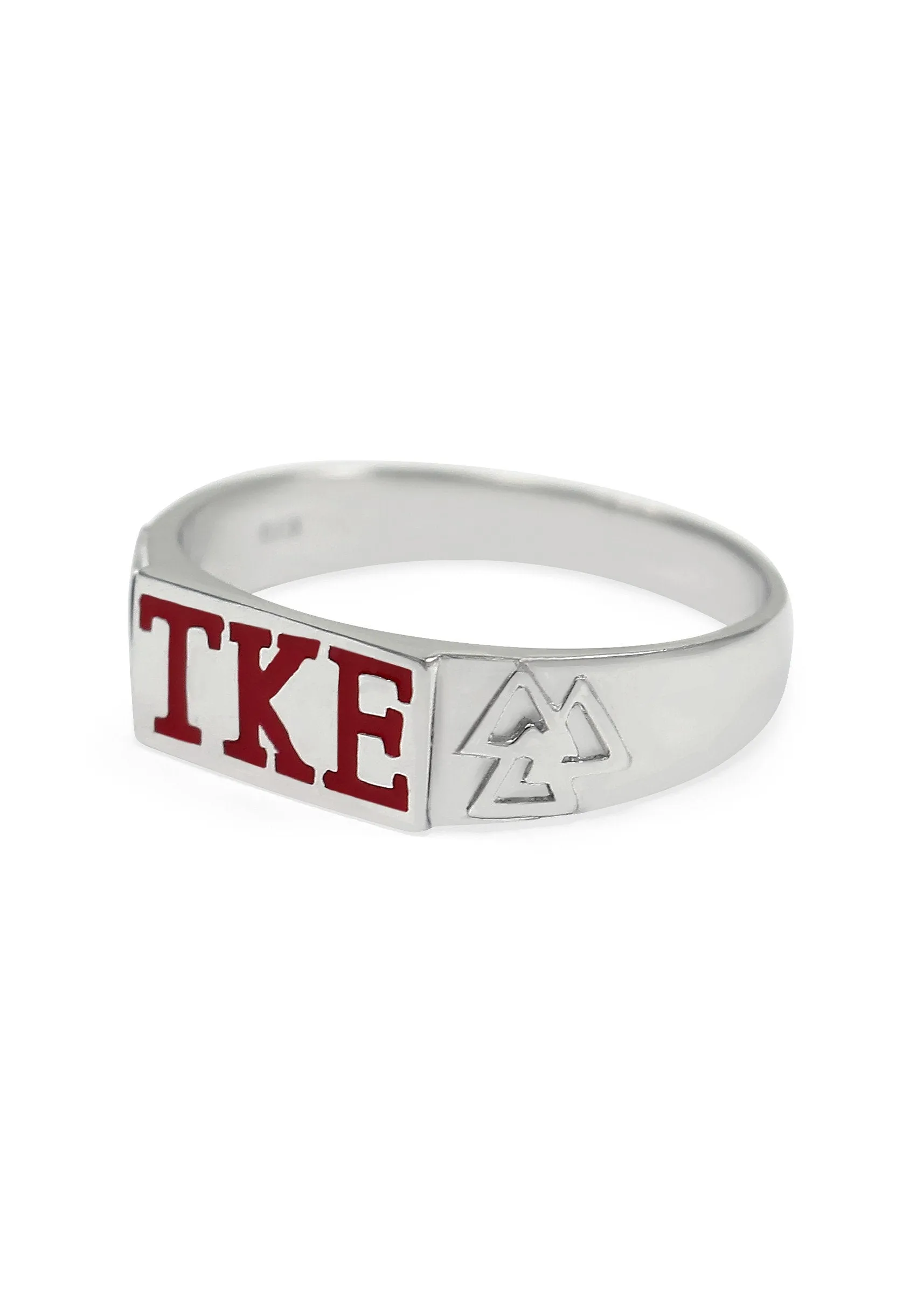 Tau Kappa Epsilon Sterling Silver Flat Top Ring (Red)