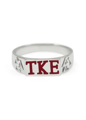 Tau Kappa Epsilon Sterling Silver Flat Top Ring (Red)