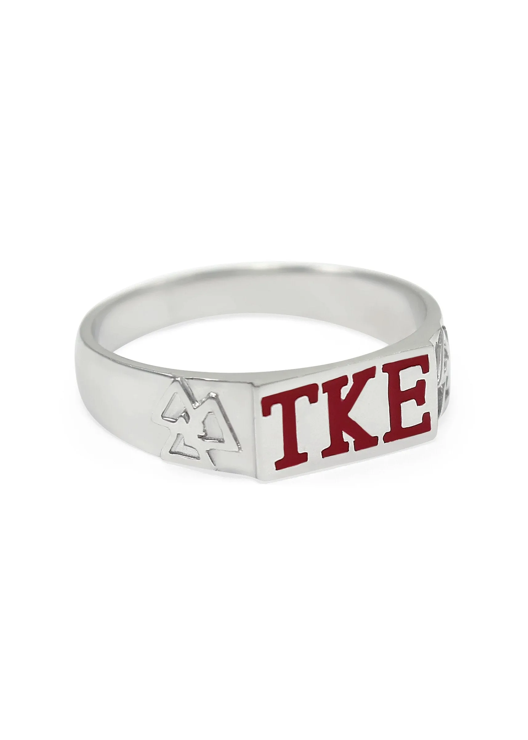 Tau Kappa Epsilon Sterling Silver Flat Top Ring (Red)