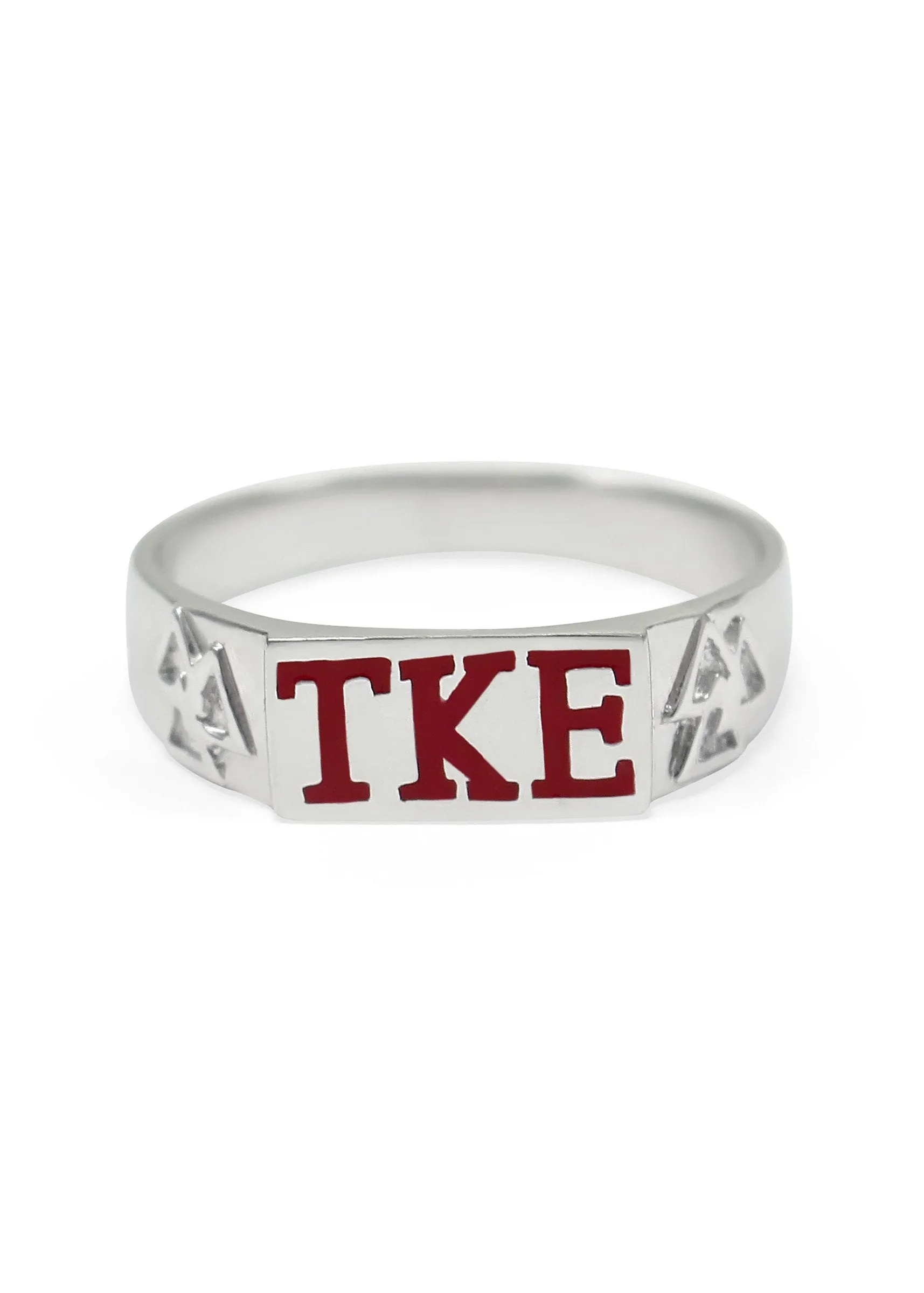 Tau Kappa Epsilon Sterling Silver Flat Top Ring (Red)