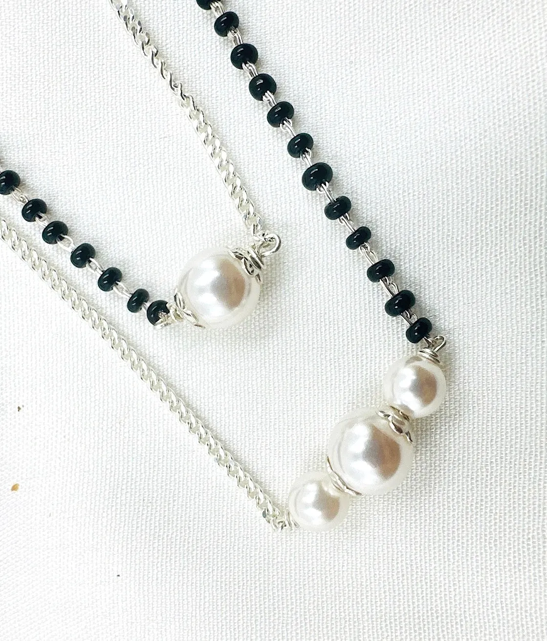 The 2 layer Pearl Silver Necklace/ Mangalsutra