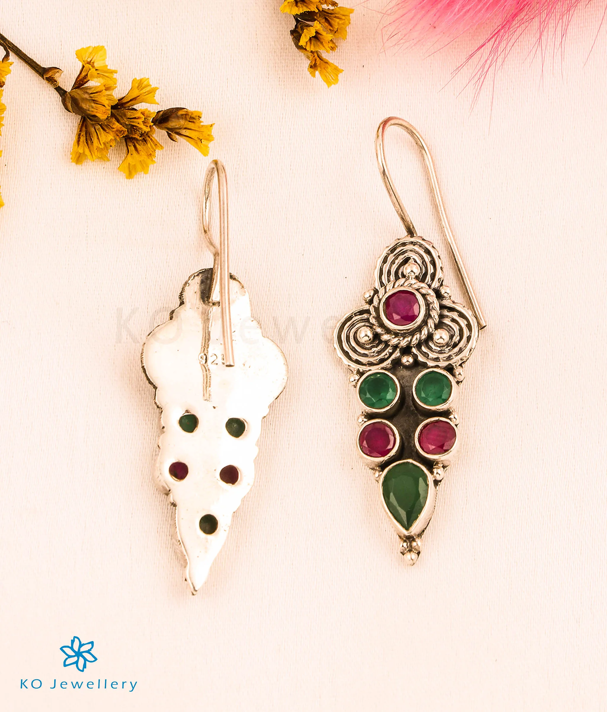 The Tamara Silver Gemstone Earrings (Red/Green)