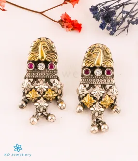 The Viniti Silver Antique Peacock Earrings (2 tone)