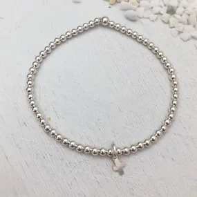 Tiny Cross Bead Bracelet Silver