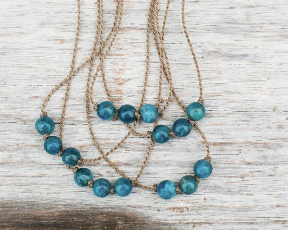 Triple Knotted Necklace-1146-Apatite Round Medium