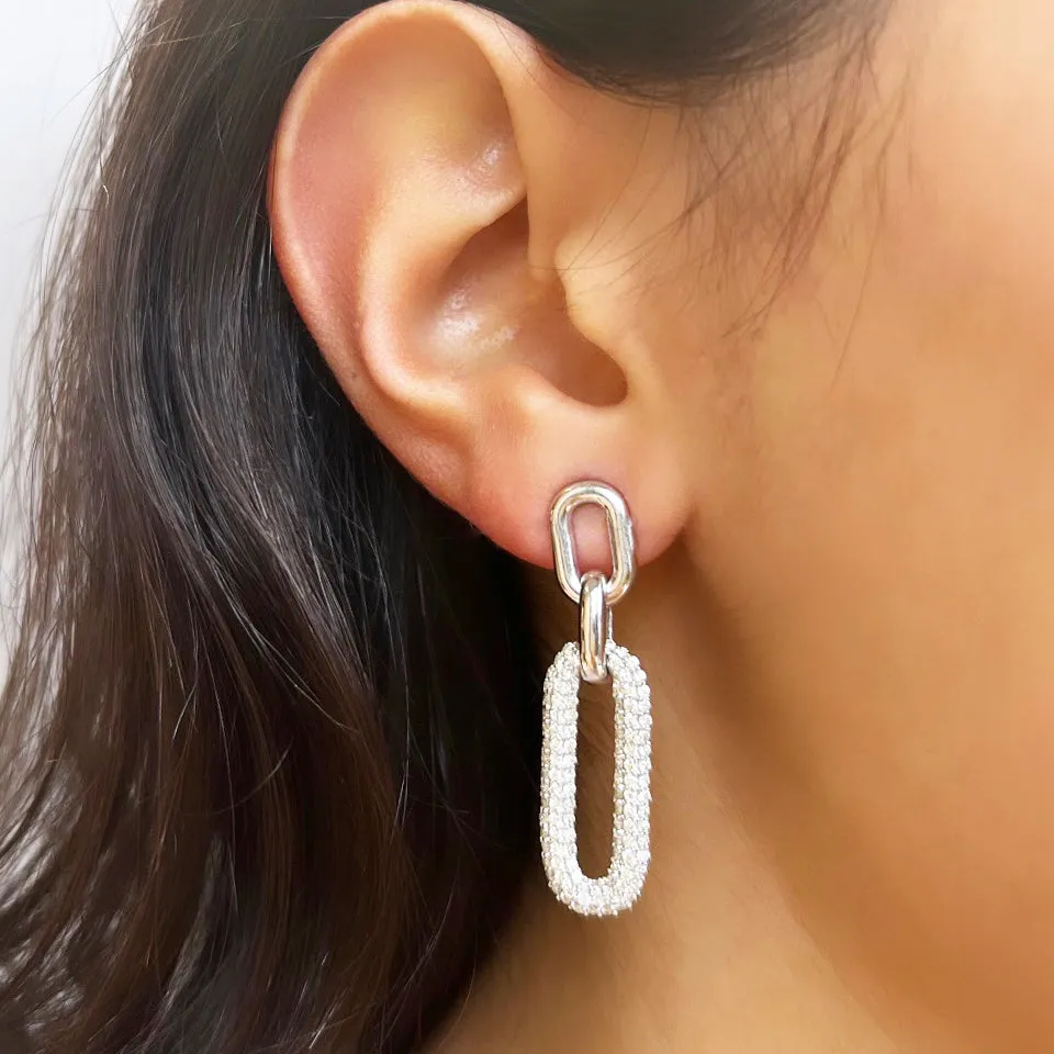 Triple Link Diamond Paperclip Earrings