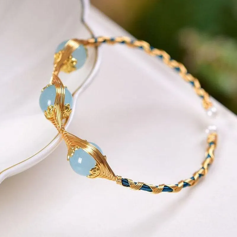 Unique Design Aquamarine Beaded Bracelet