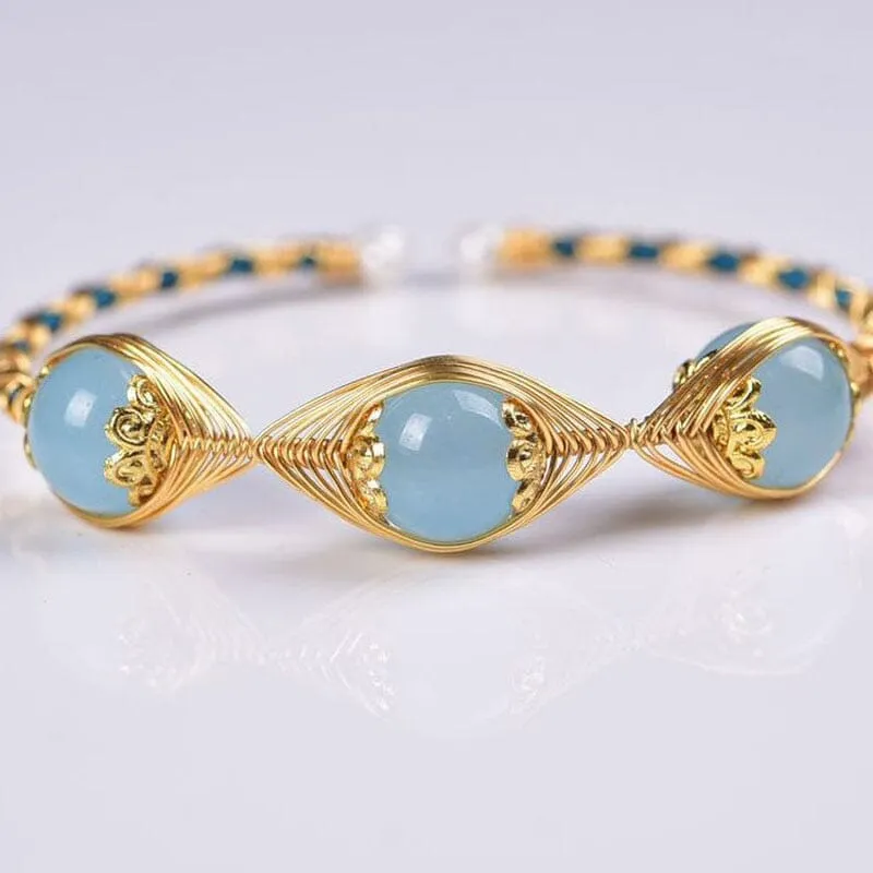 Unique Design Aquamarine Beaded Bracelet