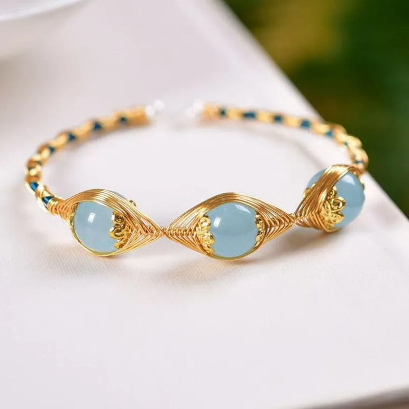 Unique Design Aquamarine Beaded Bracelet