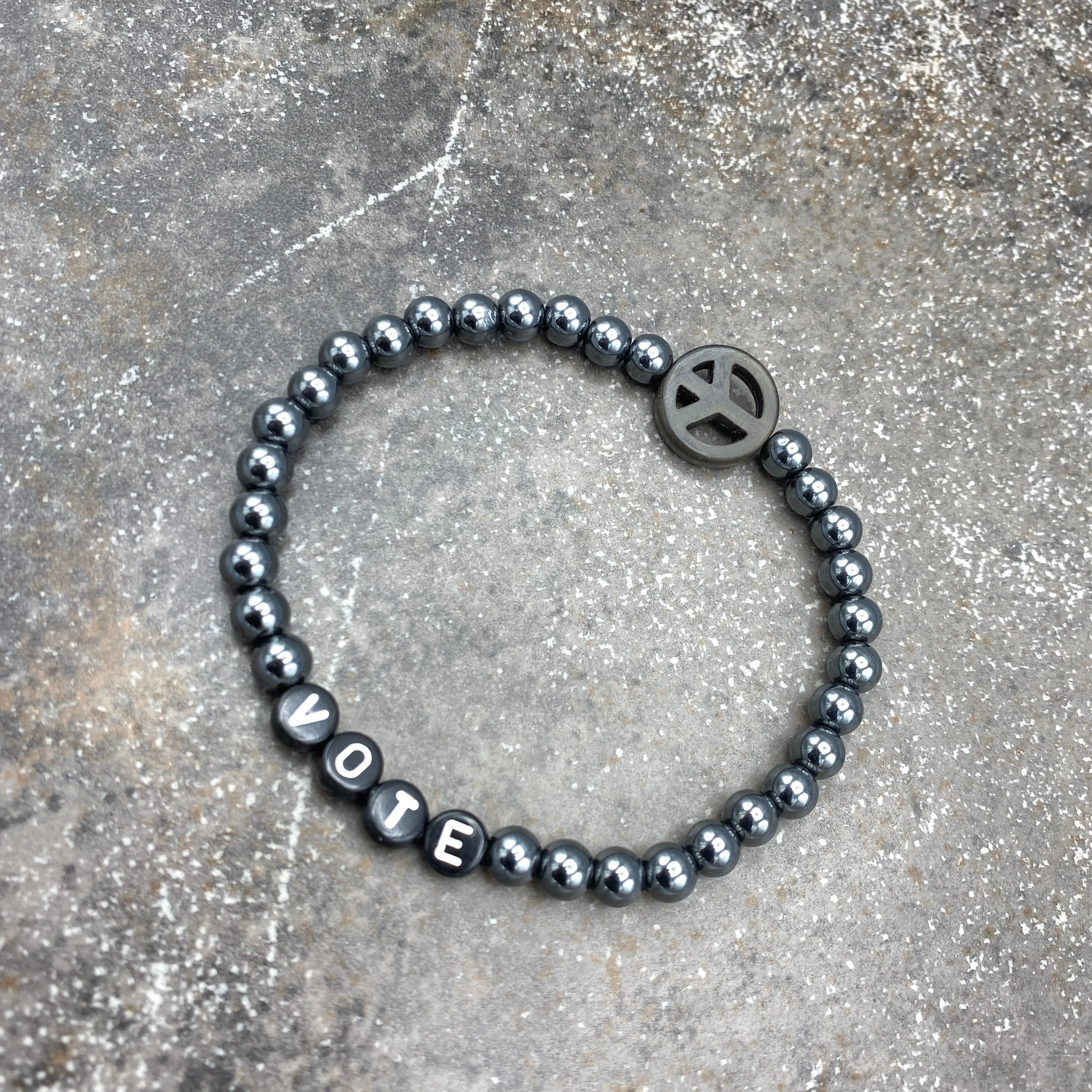 Unisex Hematite Gemstone VOTE Bracelet