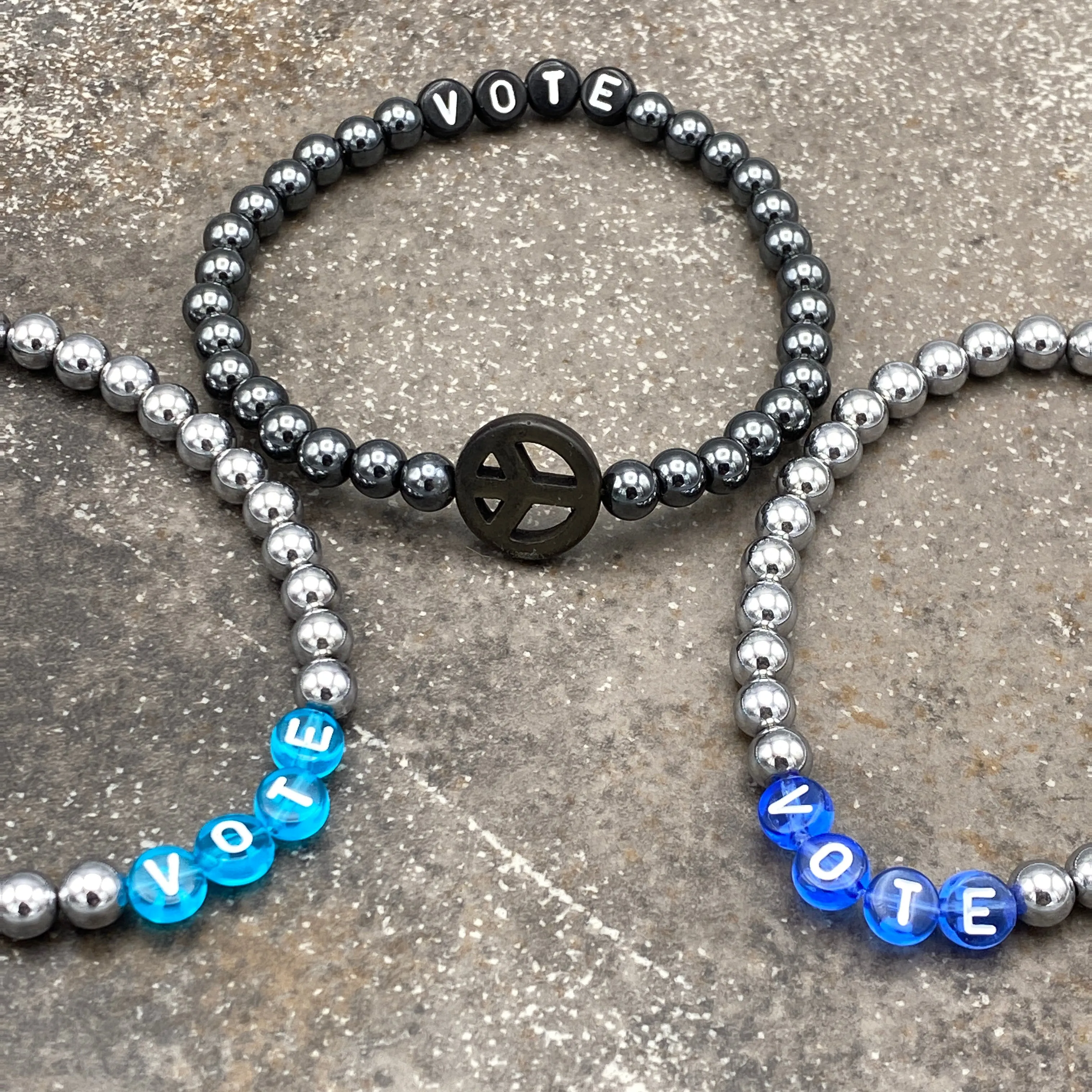 Unisex Hematite Gemstone VOTE Bracelet