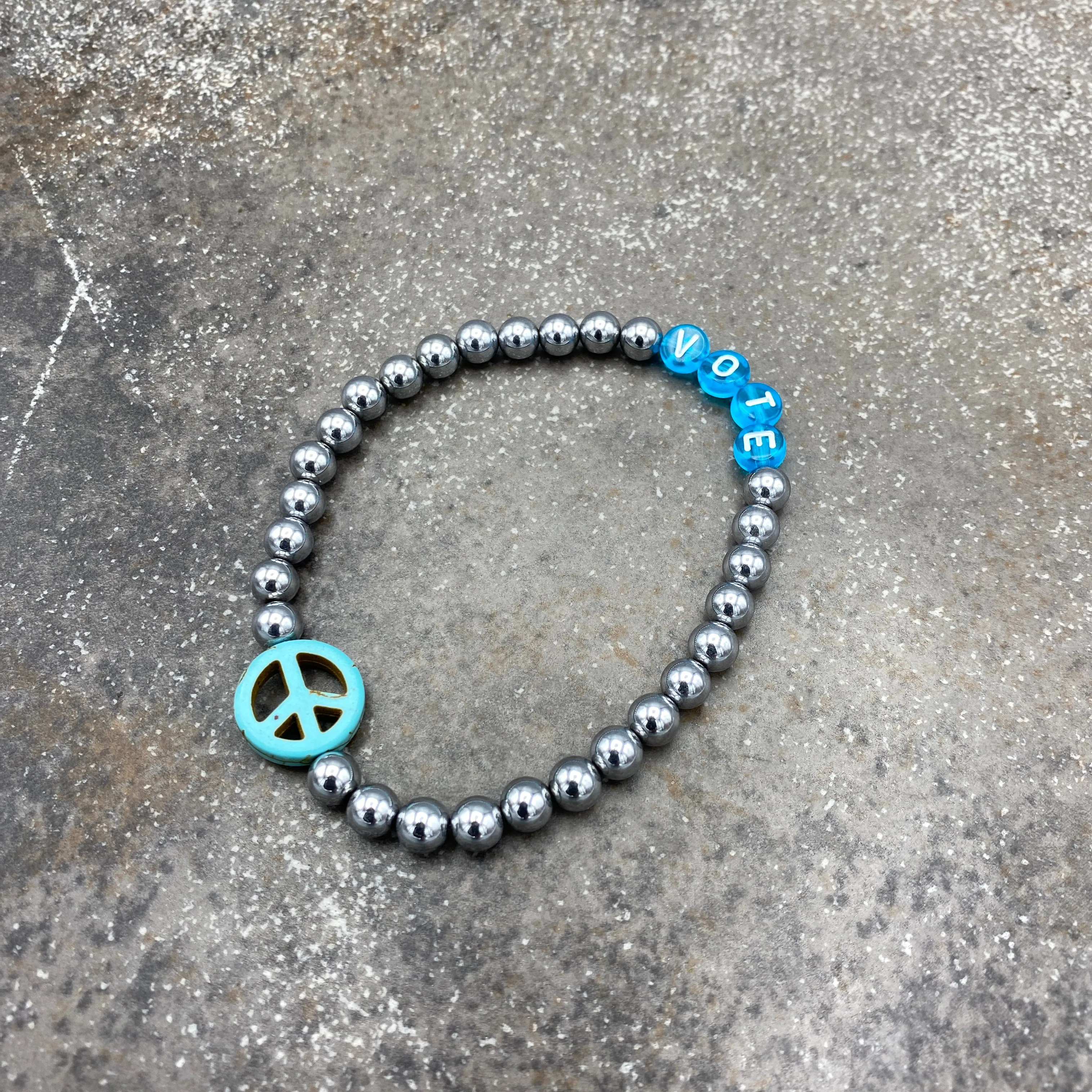 Unisex Hematite Gemstone VOTE Bracelet