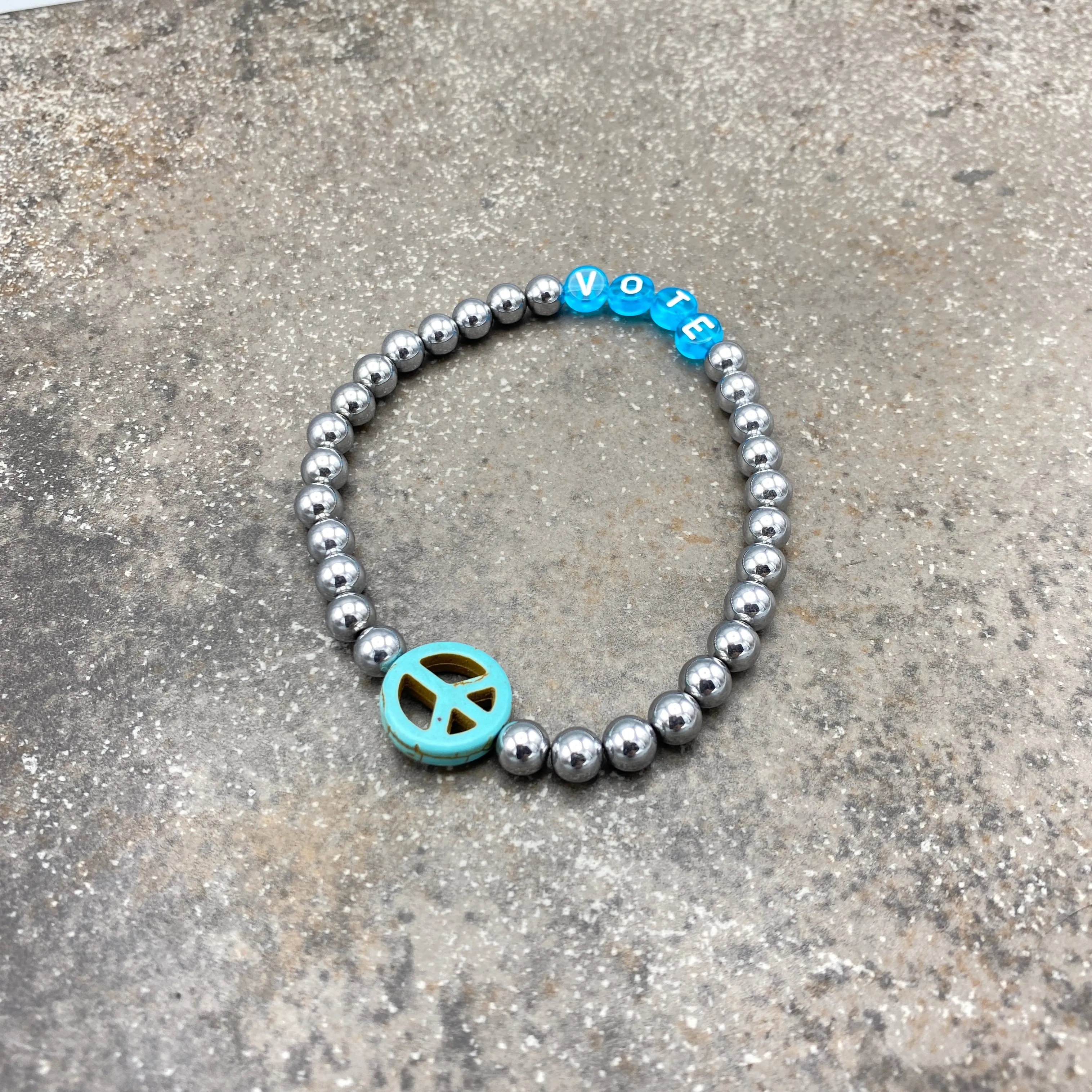 Unisex Hematite Gemstone VOTE Bracelet