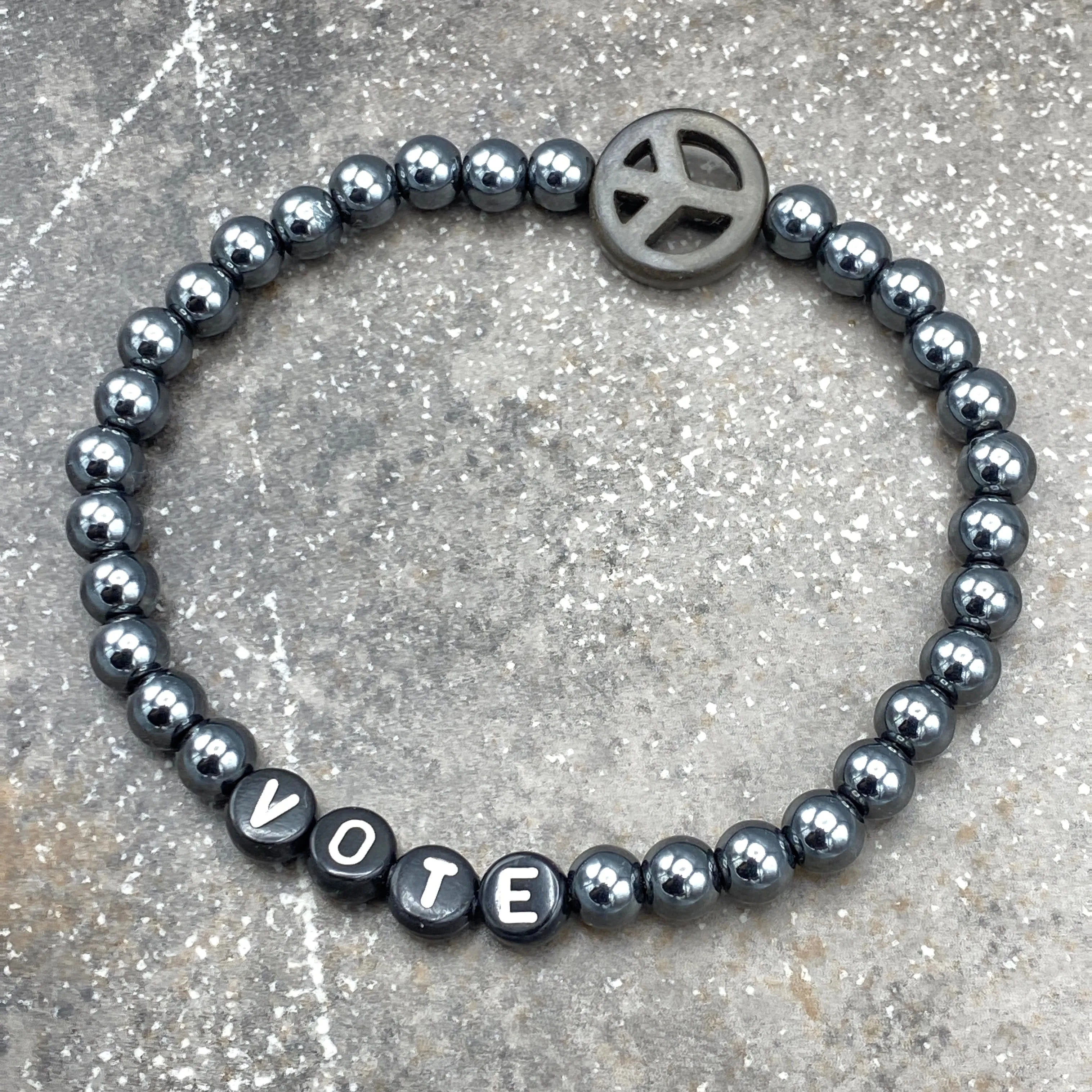 Unisex Hematite Gemstone VOTE Bracelet