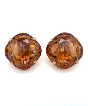 【USA輸入】ヴィンテージ ブラウン クッションカット ビジュー イヤリング/Vintage Brown Cushion Bijou Clip On Earrings