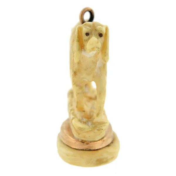 Victorian 12kt Carved Ivory Hunting Dog Fob