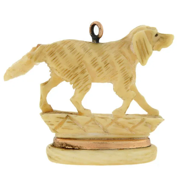 Victorian 12kt Carved Ivory Hunting Dog Fob