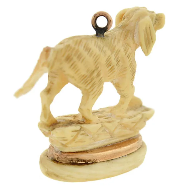 Victorian 12kt Carved Ivory Hunting Dog Fob