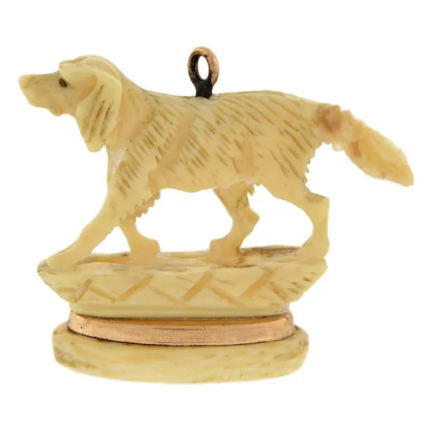 Victorian 12kt Carved Ivory Hunting Dog Fob