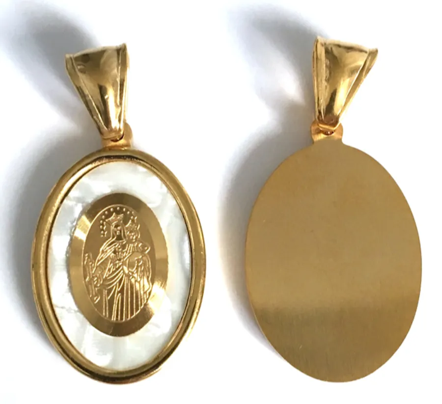 Virgen del Carmen Medal Necklace Mother of Pearl Pendant