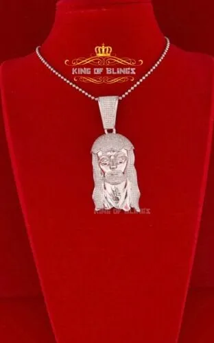 White 925 Sterling Silver Pendant Jesus Head Shape With 5.86ct Cubic Zirconia