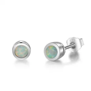 White Bezel Opal Silver Earrings