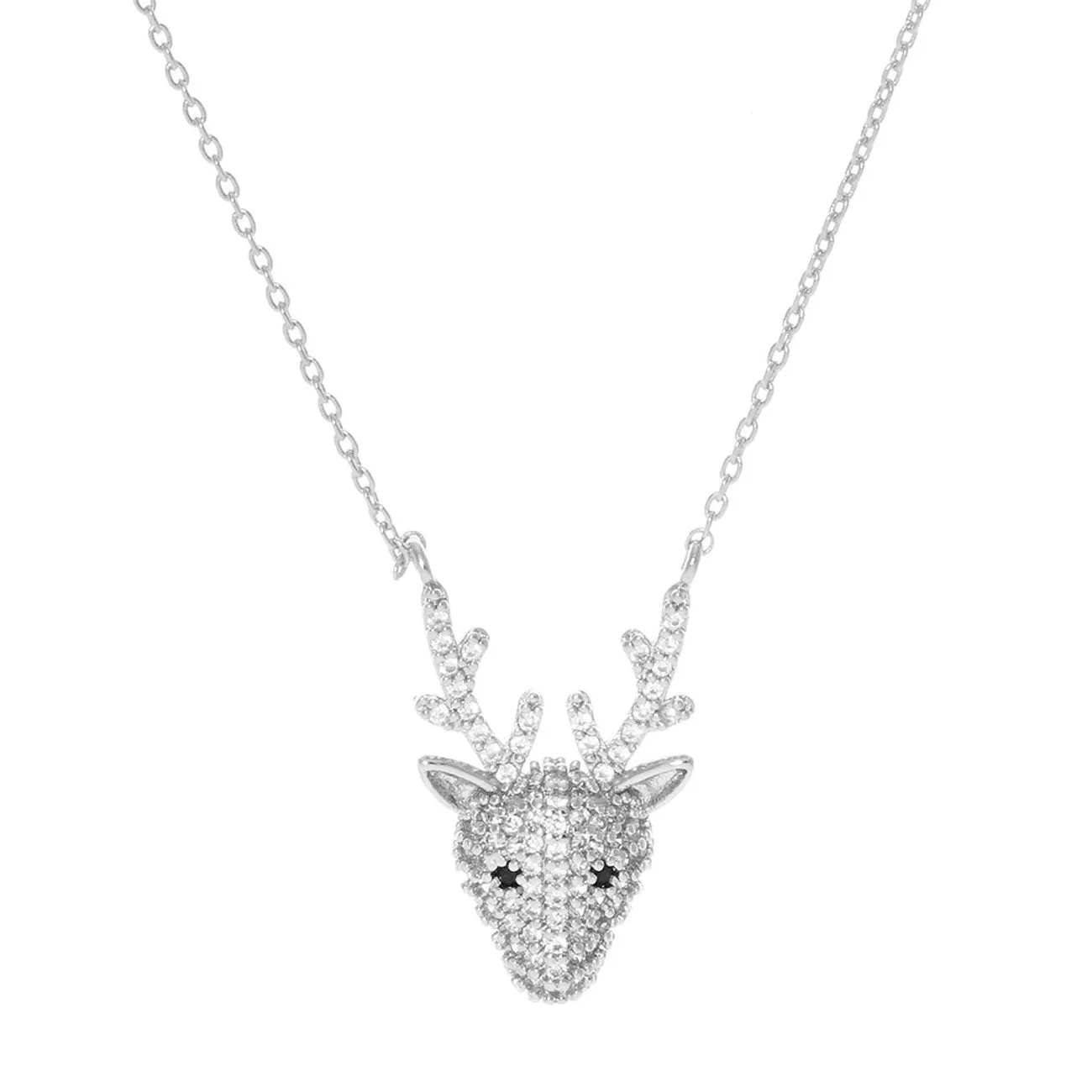 White Gold Dipped CZ Rudolph Pendant Necklace