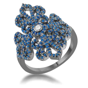 WildKlass 1.23ct Sapphire CZ Hematite Filigree Cocktail Ring