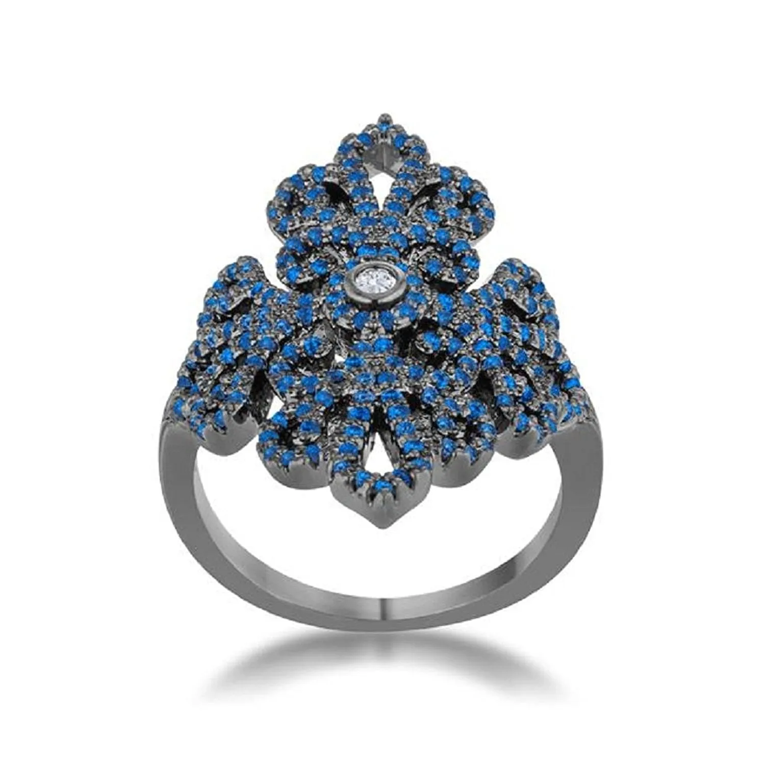 WildKlass 1.23ct Sapphire CZ Hematite Filigree Cocktail Ring