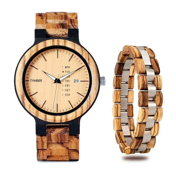 Wooden Watch & Bracelet Set