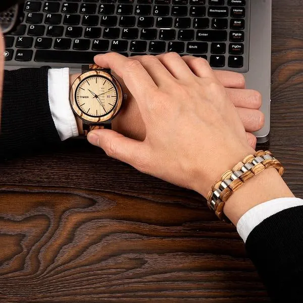 Wooden Watch & Bracelet Set